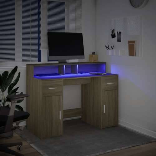 Radni stol s LED svjetlima hrast 120x55x91 cm konstruirano drvo - sonoma hrast 120 x 55 x 91 cm Cijena
