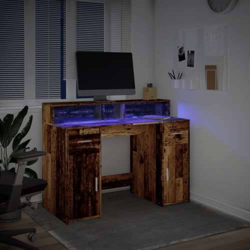 Radni stol s LED svjetlima boja starog drva 120x55x91 cm drveni - Staro drvo 120 x 55 x 91 cm Cijena