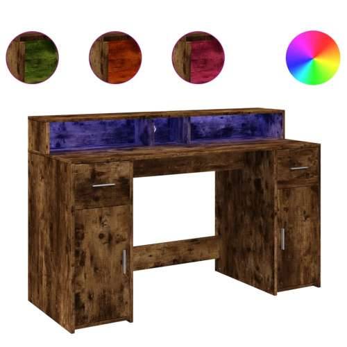 Radni stol s LED svjetlima boja hrasta 140x55x91 cm drveni Dimljeni hrast 140 x 55 x 91 cm Cijena