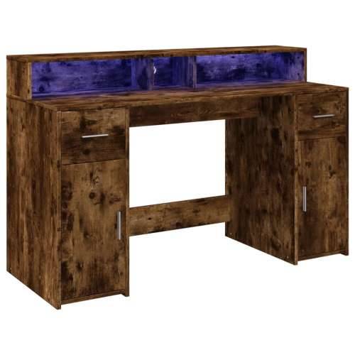 Radni stol s LED svjetlima boja hrasta 140x55x91 cm drveni - Dimljeni hrast 140 x 55 x 91 cm Cijena