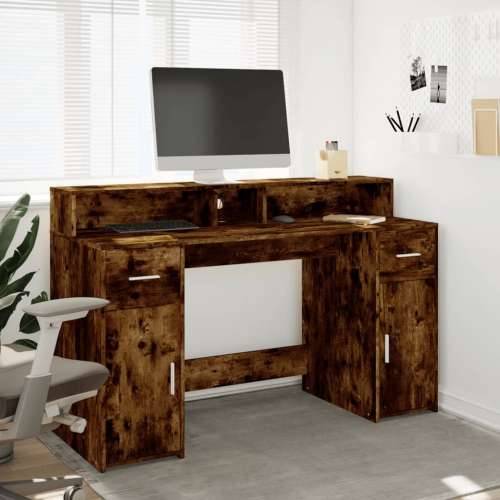 Radni stol s LED svjetlima boja hrasta 140x55x91 cm drveni - Dimljeni hrast 140 x 55 x 91 cm Cijena