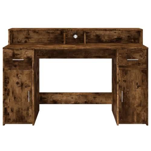 Radni stol s LED svjetlima boja hrasta 140x55x91 cm drveni - Dimljeni hrast 140 x 55 x 91 cm Cijena