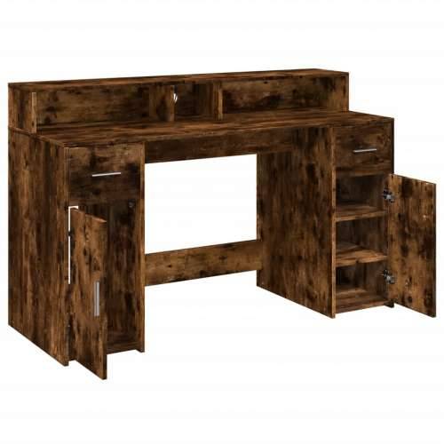 Radni stol s LED svjetlima boja hrasta 140x55x91 cm drveni - Dimljeni hrast 140 x 55 x 91 cm Cijena