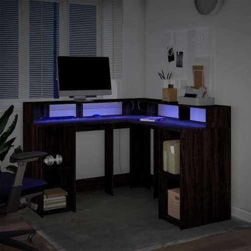 Radni stol LED svjetlima smeđa boja hrasta 130x130x91 cm drveni - Smeđi hrast 130 x 130 x 91 cm Cijena