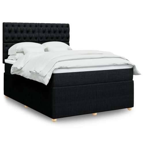 Krevet s oprugama i madracem crni 140 x 190 cm od tkanine - Crna 140 x 190 cm Dizajn s gumbima Cijena