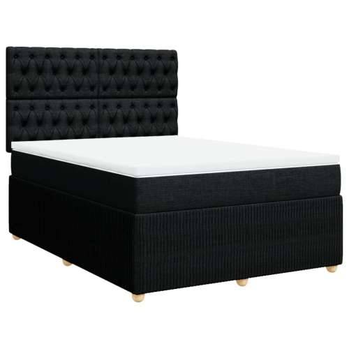 Krevet s oprugama i madracem crni 140 x 190 cm od tkanine - Crna 140 x 190 cm Dizajn s gumbima Cijena
