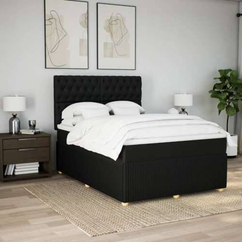 Krevet s oprugama i madracem crni 140x200 cm od tkanine - Crna 140 x 200 cm Dizajn s gumbima Cijena