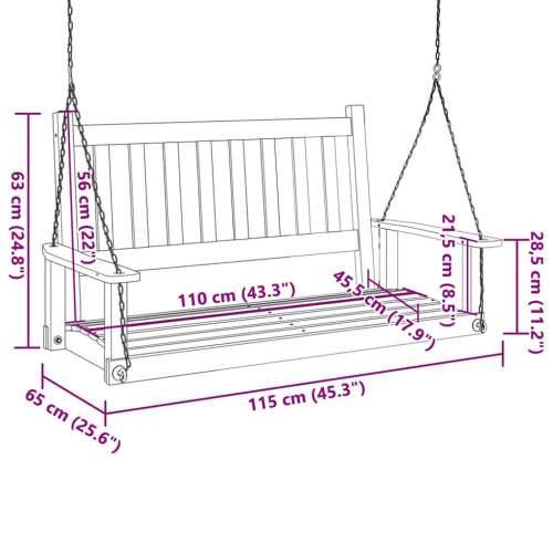 Vrtna klupa za ljuljanje s metalnim lancima crna od jelovine - Crna 115 x 65 x 63 cm 1 Cijena