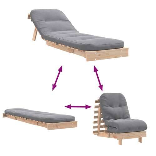 Futon na razvlačenje s madracem 60x206x11 cm masivna borovina - Prirodna boja bora 60 x 206 x 11 cm Cijena