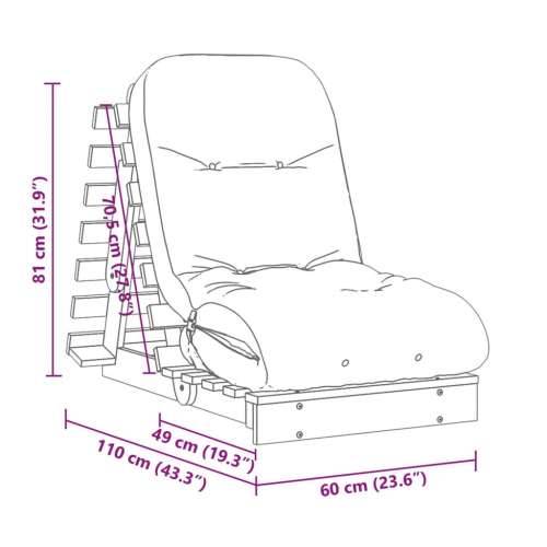 Futon na razvlačenje s madracem 60x206x11 cm masivna borovina - Prirodna boja bora 60 x 206 x 11 cm Cijena