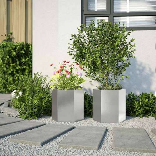 Vrtne sadilice 2 kom šesterokutna 46x40x45 m nehrđajući čelik - Nehrđajući čelik / svjetlosiva 46 x 40 x 45 cm 2 Cijena