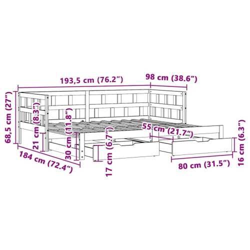 Dnevni krevet na razvlačenje s ladicama bez madraca 90 x 190 cm Cijena
