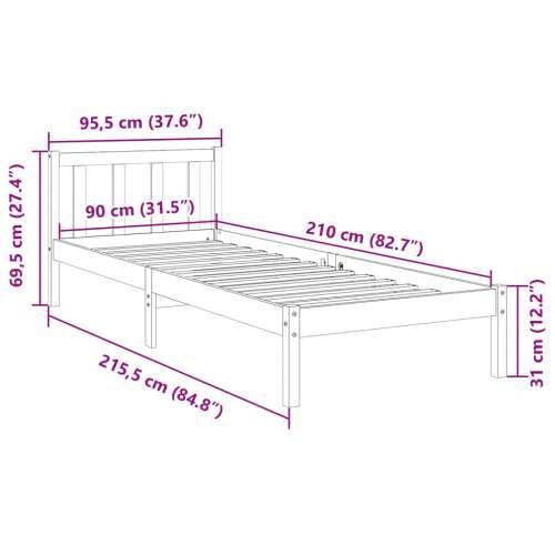 Dugi okvir kreveta bez madraca bijeli 90x210 cm od borovine - Prirodna 90 x 210 cm Cijena