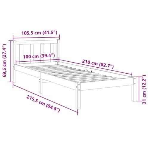 Dugi okvir kreveta bez madraca bijeli 100x210 cm od borovine - Prirodna 100 x 210 cm Cijena