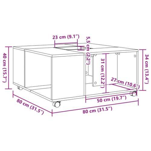 Stolić za kavu siva boja hrasta 80x80x40 cm konstruirano drvo Sivi hrast sonoma 1 Cijena