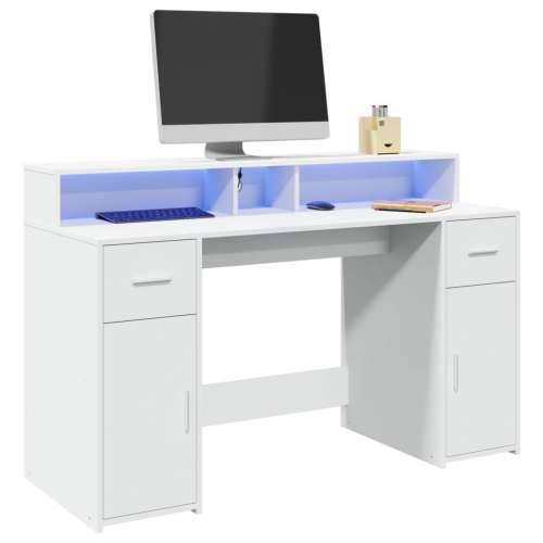Radni stol s LED svjetlima bijeli 140 x 55 x 91 cm drveni - Bijela 140 x 55 x 91 cm Cijena