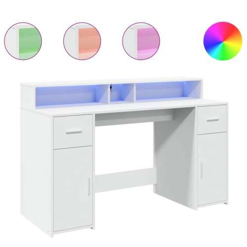 Radni stol s LED svjetlima bijeli 140 x 55 x 91 cm drveni - Bijela 140 x 55 x 91 cm Cijena