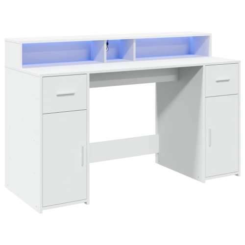 Radni stol s LED svjetlima bijeli 140 x 55 x 91 cm drveni - Bijela 140 x 55 x 91 cm Cijena