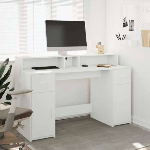 Radni stol s LED svjetlima bijeli 140 x 55 x 91 cm drveni - Bijela 140 x 55 x 91 cm Cijena