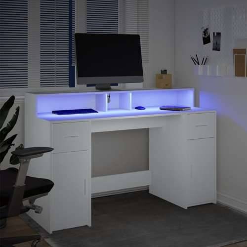 Radni stol s LED svjetlima bijeli 140 x 55 x 91 cm drveni - Bijela 140 x 55 x 91 cm Cijena