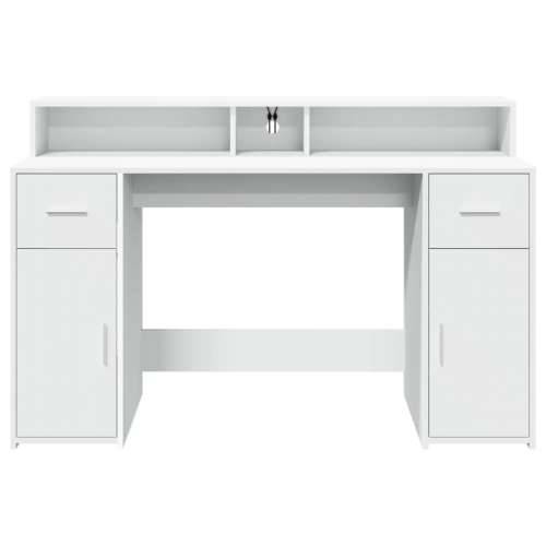 Radni stol s LED svjetlima bijeli 140 x 55 x 91 cm drveni - Bijela 140 x 55 x 91 cm Cijena