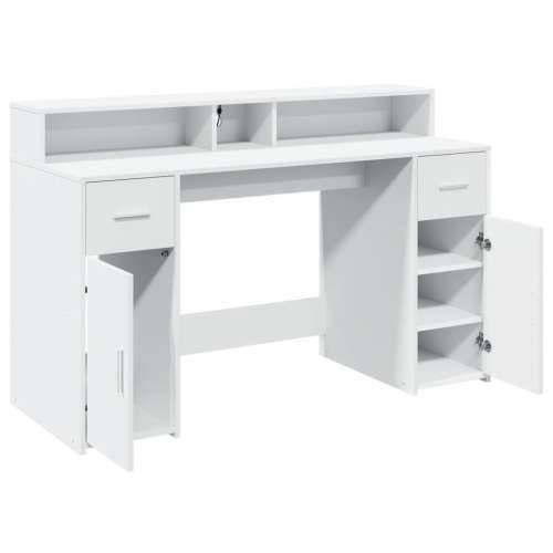 Radni stol s LED svjetlima bijeli 140 x 55 x 91 cm drveni - Bijela 140 x 55 x 91 cm Cijena