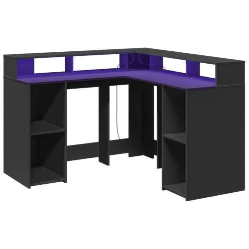 Radni stol s LED svjetlima crni 130x130x91 cm konstruirano drvo - Crna 130 x 130 x 91 cm Cijena