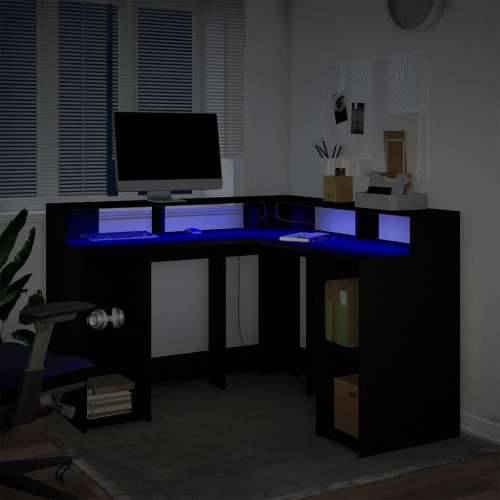 Radni stol s LED svjetlima crni 130x130x91 cm konstruirano drvo - Crna 130 x 130 x 91 cm Cijena