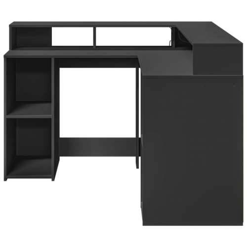 Radni stol s LED svjetlima crni 130x130x91 cm konstruirano drvo - Crna 130 x 130 x 91 cm Cijena