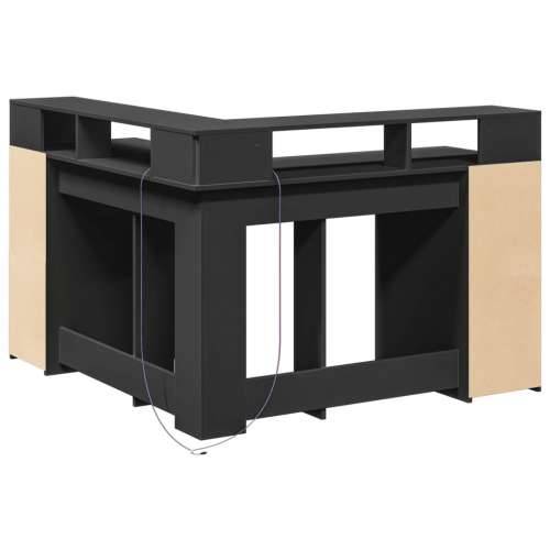 Radni stol s LED svjetlima crni 130x130x91 cm konstruirano drvo - Crna 130 x 130 x 91 cm Cijena