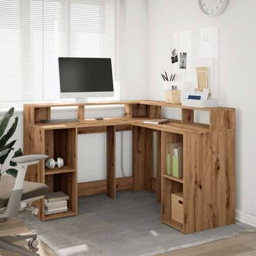 Radni stol s LED svjetlima boja hrasta 130 x 130 x 91 cm drveni - artisian oak 130 x 130 x 91 cm Cijena