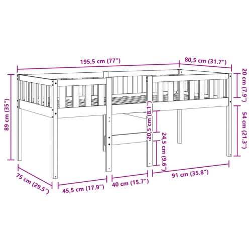 Dječji krevet bez madraca bijeli 75 x 190 cm masivna borovina - Bijela 75 x 190 cm Cijena