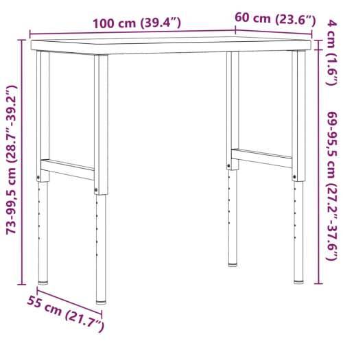 Radni stol 100x60x(73-99,5) cm od masivne bukovine pravokutni - tamno smeđe i bijele boje 100 x 60 x (73-99.5) cm 1 Cijena