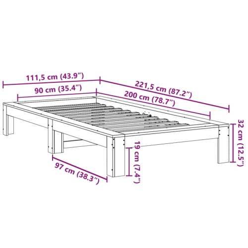 Okvir kreveta bez madraca bijeli 90 x 200 cm masivna borovina - Bijela 90 x 200 cm Cijena