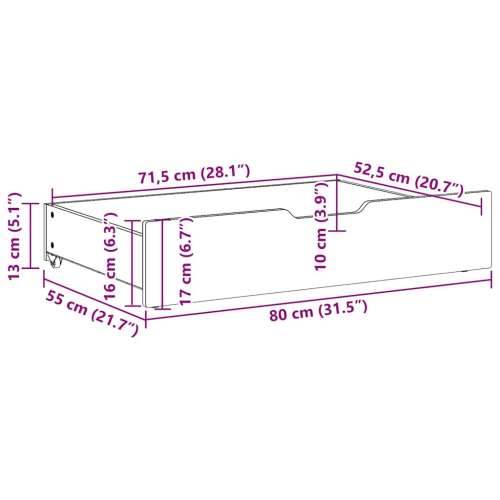 Ladice ispod kreveta s kotačima 2 kom 80x55x17 cm od borovine - Prirodna 80 x 55 x 16 cm 1 Cijena