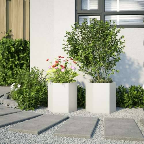 Vrtna sadilice 2 kom bijela šesterokutna 46x40x45 cm čelična - Čelik/bijela 46 x 40 x 45 cm 2 Cijena