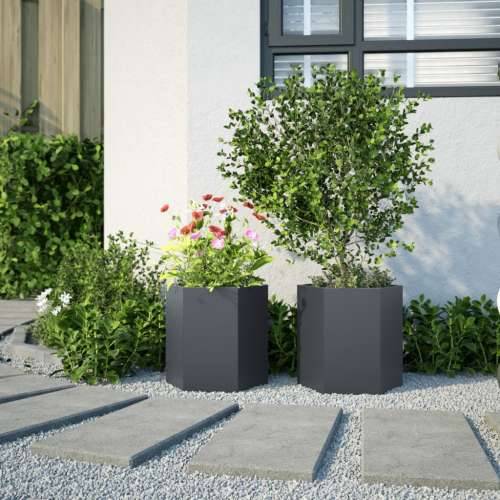 Vrtna sadilice 2 kom crna šesterokutna 46x40x45 cm čelična - Čelik/antracit 46 x 40 x 45 cm 2 Cijena