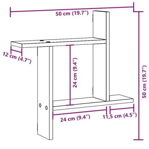 Zidne police 2 kom boja hrasta 50x12x50 cm konstruirano drvo - Sivi hrast sonoma 50 x 12 x 50 cm 1 Cijena
