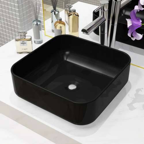 Pravokutni keramički umivaonik crni 38 x 38 x 13,5 cm