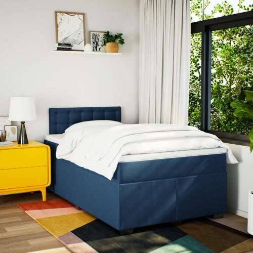 Krevet s oprugama i madracem plavi 120 x 190 cm od tkanine - Plava 120 x 190 cm gumbi Cijena