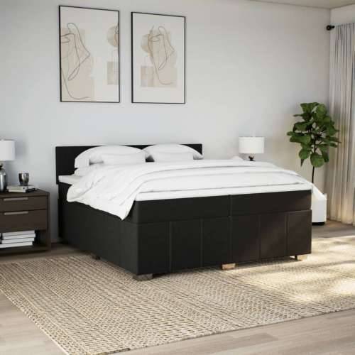 Krevet s oprugama i madracem crni 200x200 cm od tkanine - Crna 200 x 200 cm Gladak dizajn Cijena