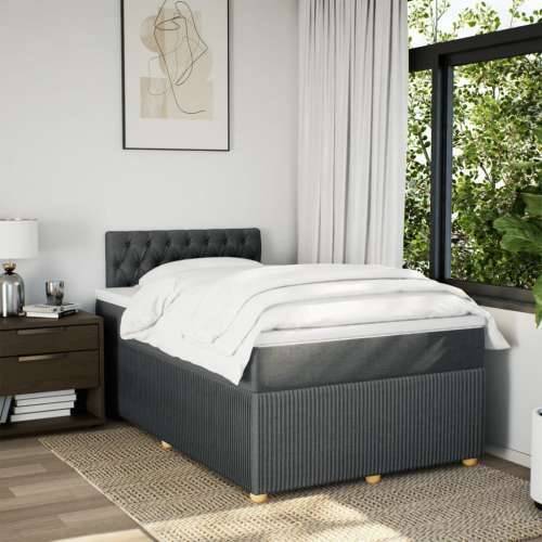 Krevet box spring s madracem tamnosivi 120 x 190 cm tkanina - Tamno siva 120 x 190 cm Dizajn s gumbima Cijena