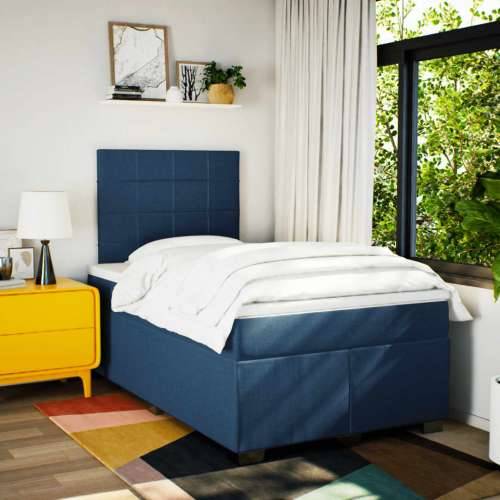 Krevet s oprugama i madracem plavi 120 x 190 cm od tkanine - Plava 120 x 190 cm Blok s kvadratima Cijena