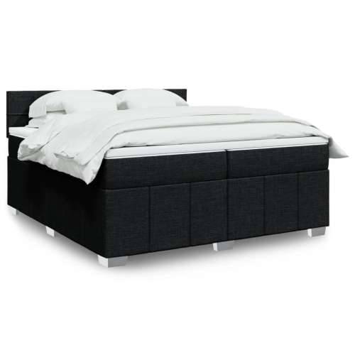 Krevet s oprugama i madracem crni 200x200 cm od tkanine - Crna 200 x 200 cm Blok s kvadratima Cijena