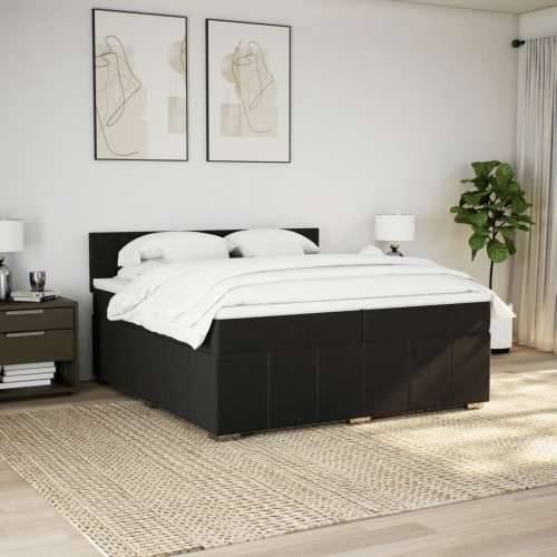 Krevet s oprugama i madracem crni 200x200 cm od tkanine - Crna 200 x 200 cm Blok s kvadratima Cijena