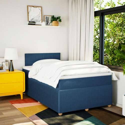 Krevet s oprugama i madracem plavi 120 x 190 cm od tkanine - Plava 120 x 190 cm Blok s kvadratima Cijena