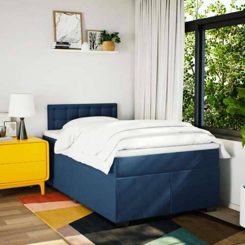 Krevet s oprugama i madracem plavi 120 x 190 cm od tkanine - Plava 120 x 190 cm gumbi Cijena