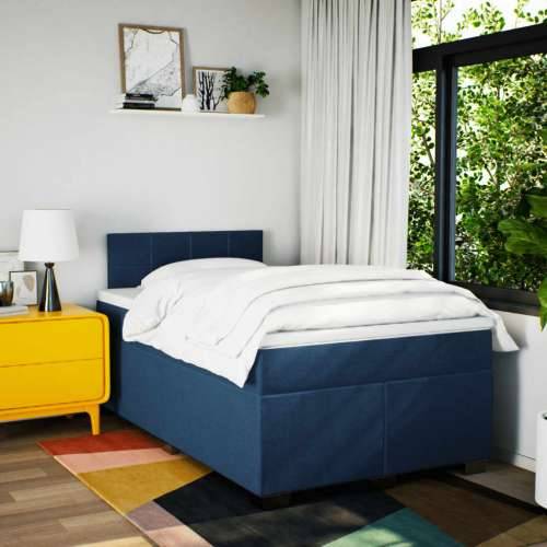 Krevet s oprugama i madracem plavi 120 x 190 cm od tkanine - Plava 120 x 190 cm Blok s kvadratima Cijena