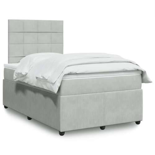 Krevet s oprugama i madracem svjetlosivi 120x190 cm baršunasti - Svjetlosiva 120 x 190 cm Blok s kvadratima Cijena