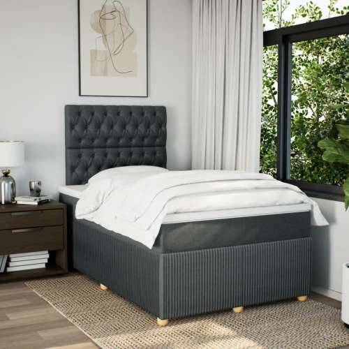 Krevet box spring s madracem tamnosivi 120 x 190 cm tkanina - Tamno siva 120 x 190 cm Dizajn s gumbima Cijena